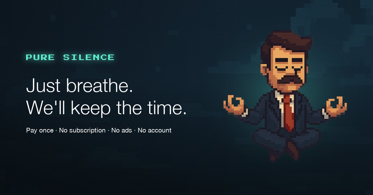 Pure Silence social card — the mascot on a night sky under the wordmark